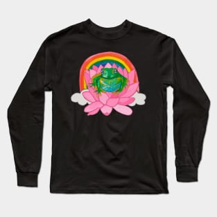 Frog with flower and rainbow Long Sleeve T-Shirt